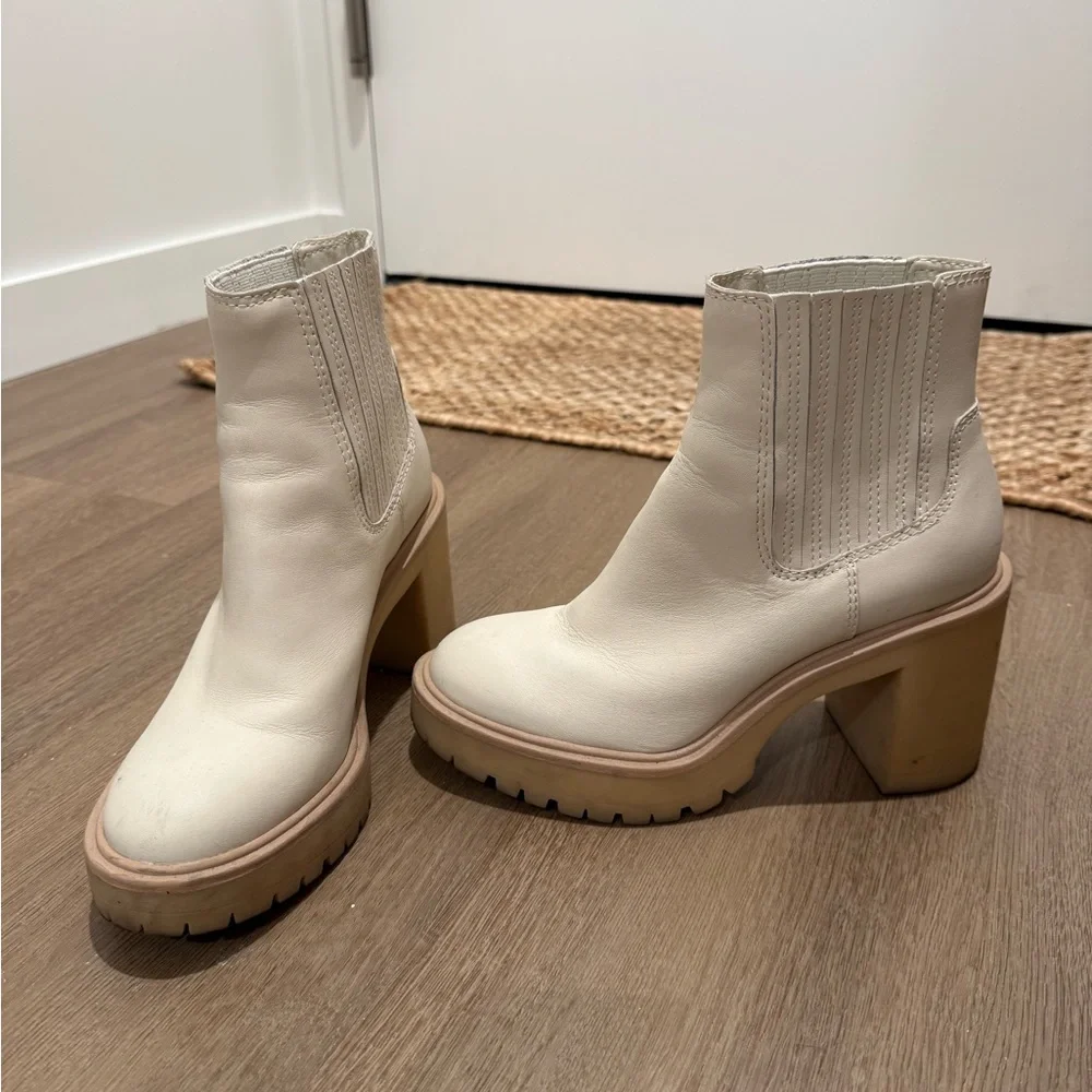 Dolce Vita Cream Platform Block-Heel Ankle Boots